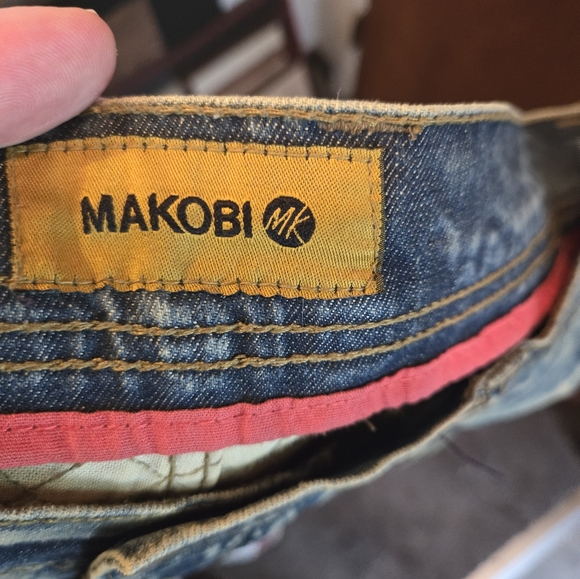 MAKOBI blue & gold distressed NEW JORTS! sz36 - Picture 8 of 10